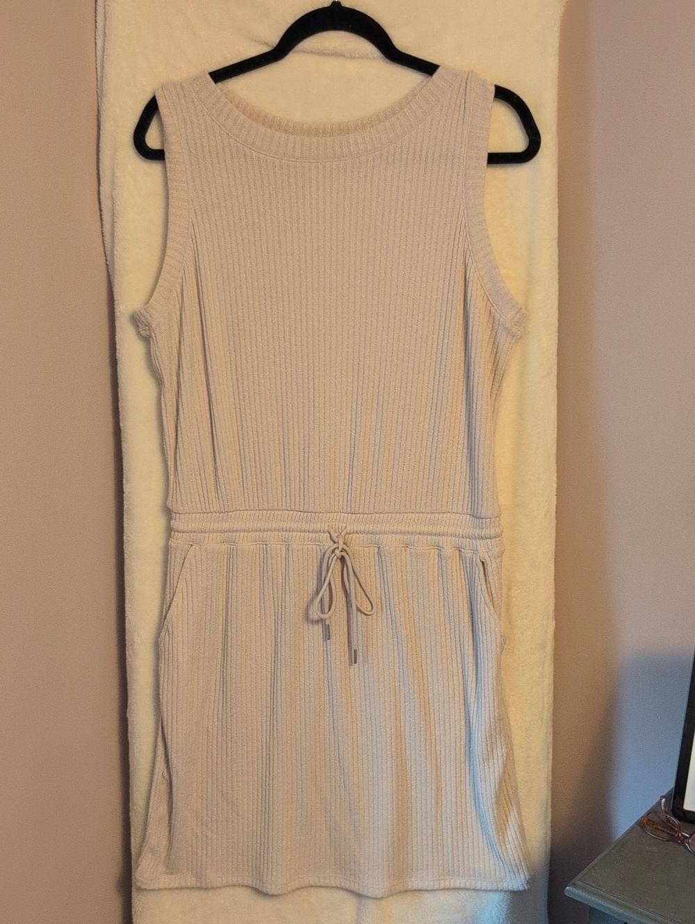 Sonoma Cream Sleeveless Ribbed Drawstring Midi Dress
